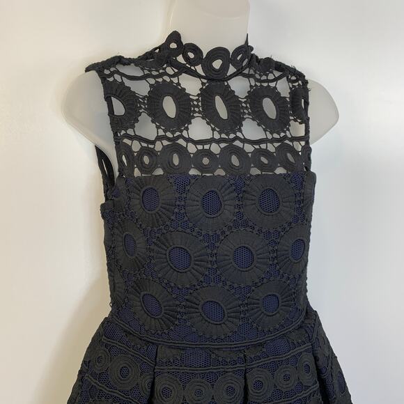 Maje Rodeo Lace Mini Dress High Neck Pleated Gothic Black Blue - Picture 3 of 15